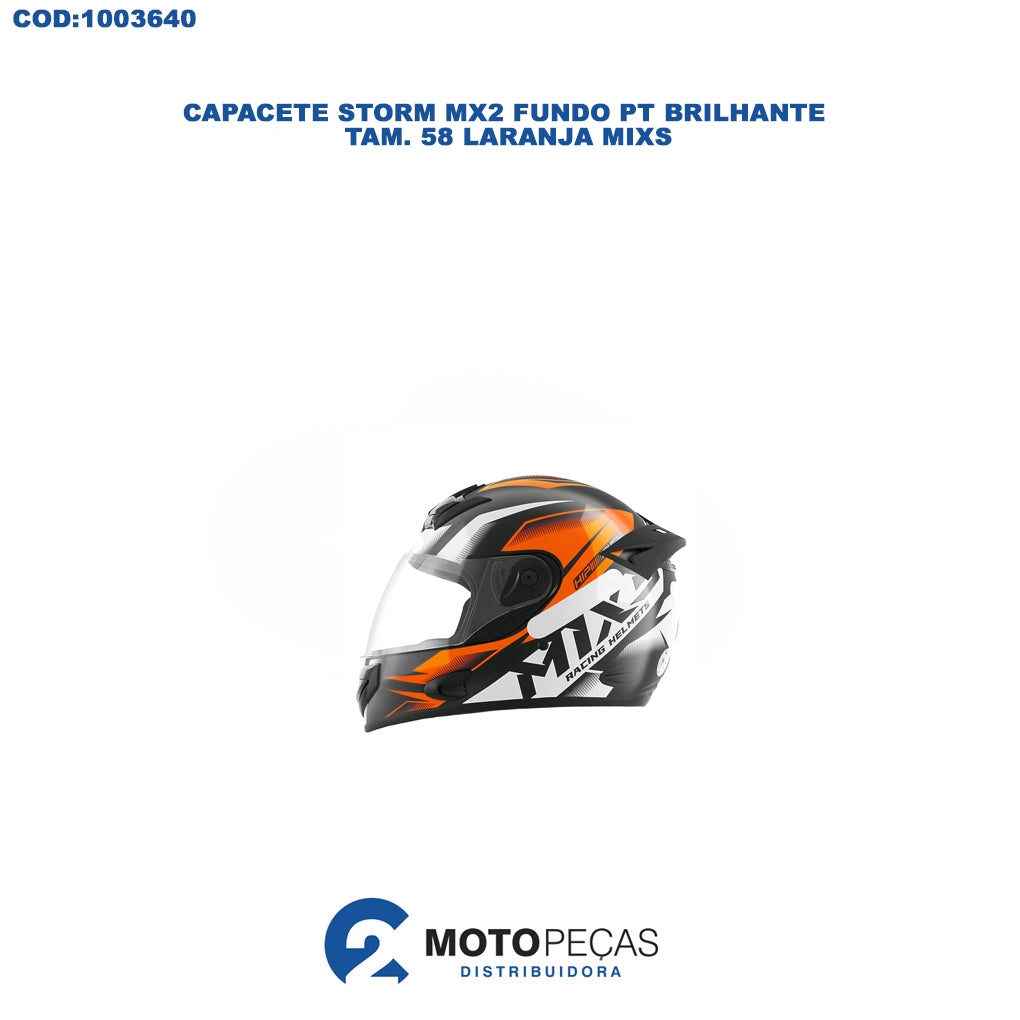 Capacete Storm MX2 Fundo PT Brilhante Tam. 58 Laranja Mixs