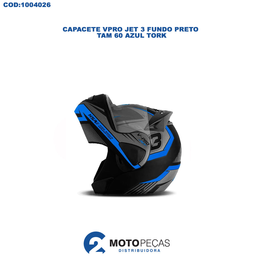 Capacete Vpro Jet 3 Fundo Preto Tam 60 Azul Tork
