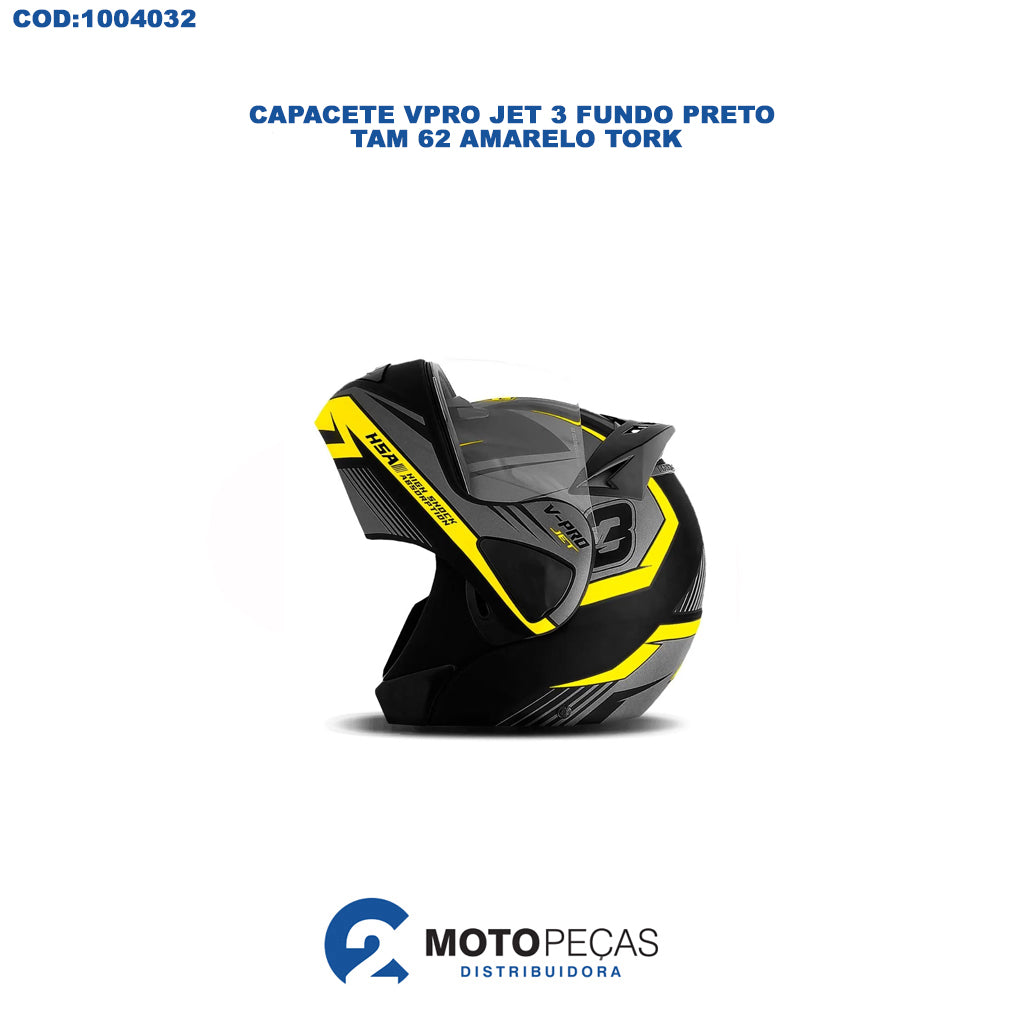 Capacete Vpro Jet 3 Fundo Preto Tam 62 Amarelo Tork