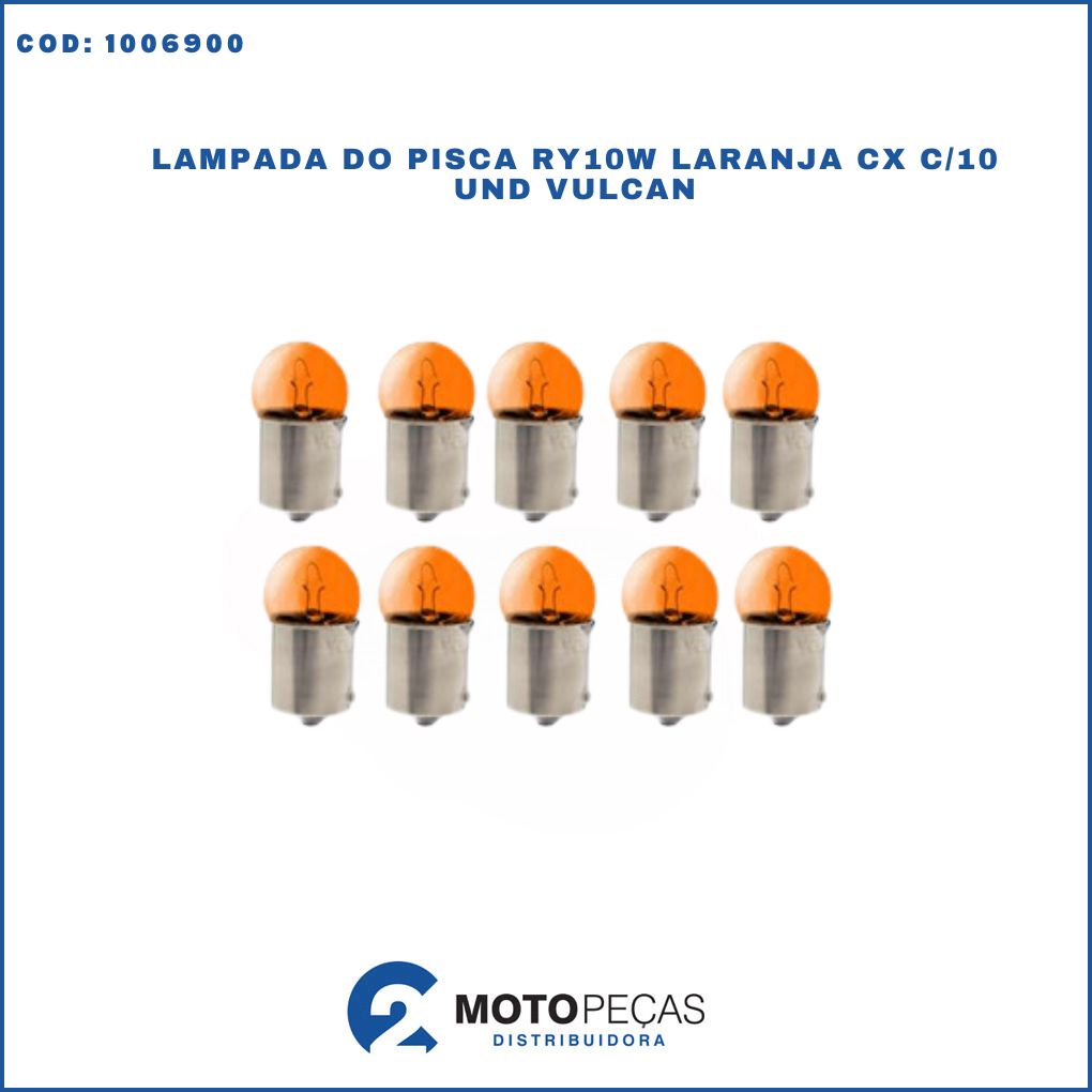 Lampada do Pisca RY10W Bros / Titan 99/POP /BIZ 100 Laranja CX C/10 Und Vulcan