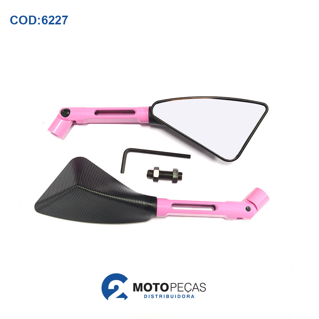 Retrovisor Arrow Capa Preto Brilhante Haste de Aluminio Rosa Universal DIR/ESQ Awa